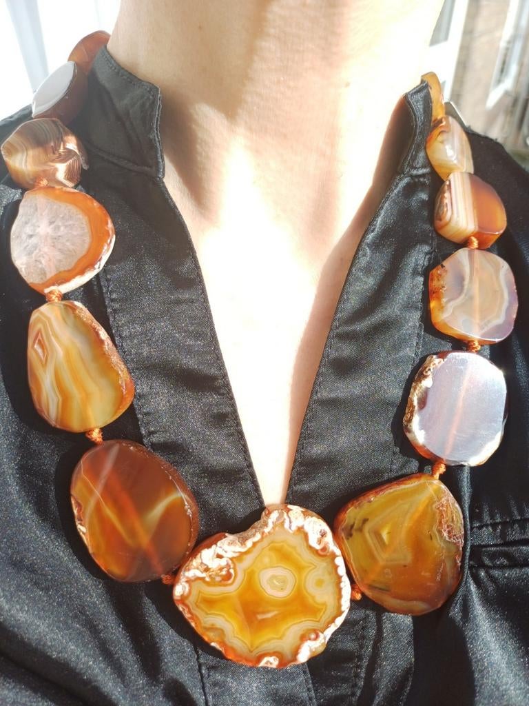 Vanoli collier / ketting van bruin - oranje agaat schijfjes, Daiva1973@hotmail.com, Vanoli, Bruin, Amsterdam