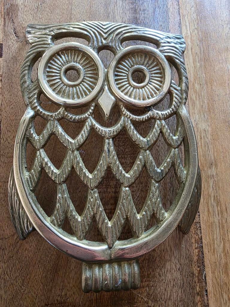 Antieke messing uil onderzetter, Antiek en Kunst, Ophalen of Verzenden