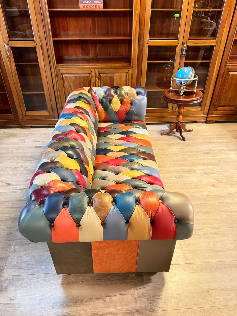 Delta Patchwork Chesterfield Bank - Multicolor Leer, Ophalen, Delta, Info@chesterfieldjunkie.nl, Leer