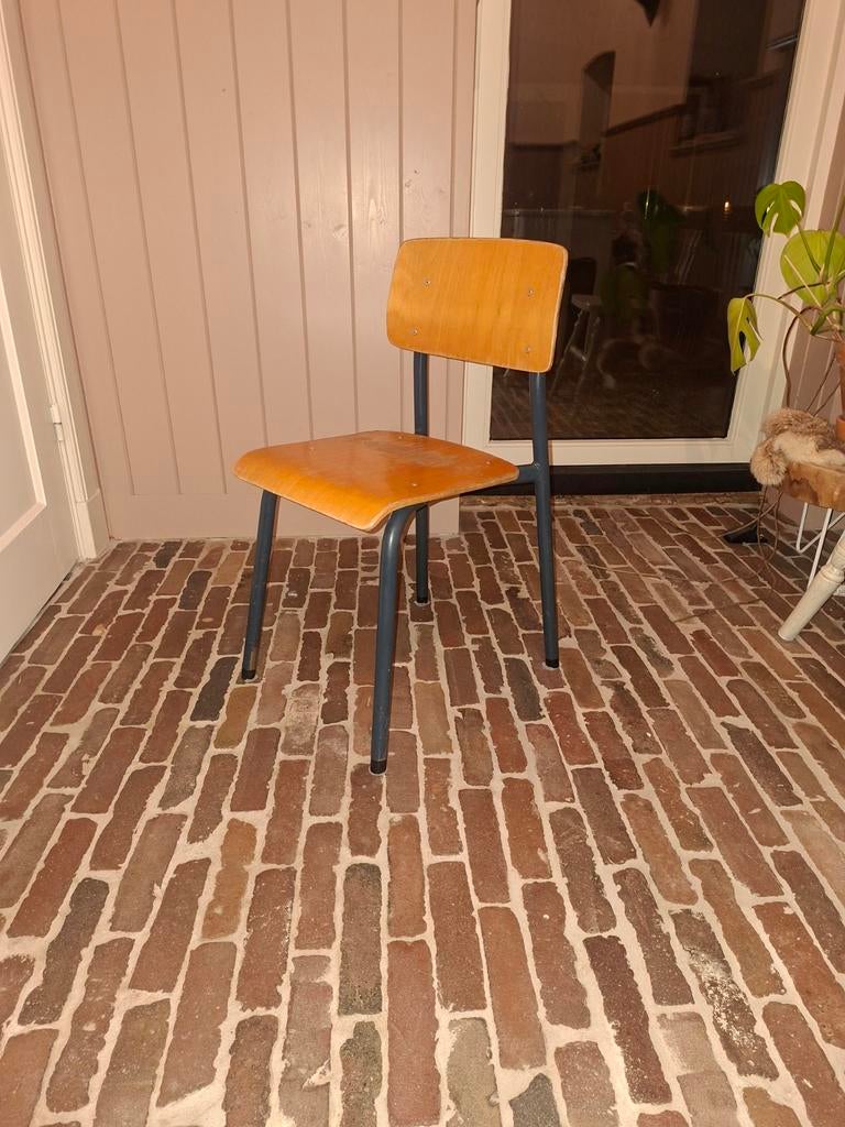 Vintage Kinderstoeltje - Houten Schoolstoel, Gebruikt, Bruin, Vintage, Ophalen of Verzenden