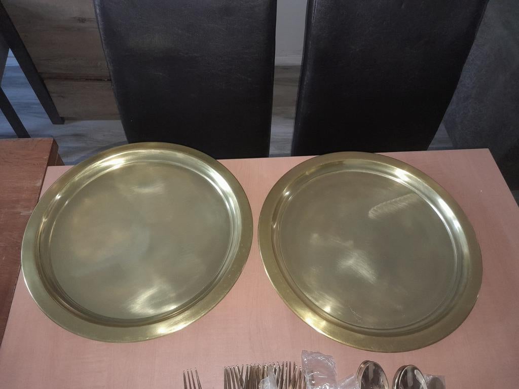 2 x gouden dienblad 38 cm (xenos), Huis en Inrichting, Woonaccessoires | Dienbladen, Ophalen of Verzenden, Zo goed als nieuw, Rond