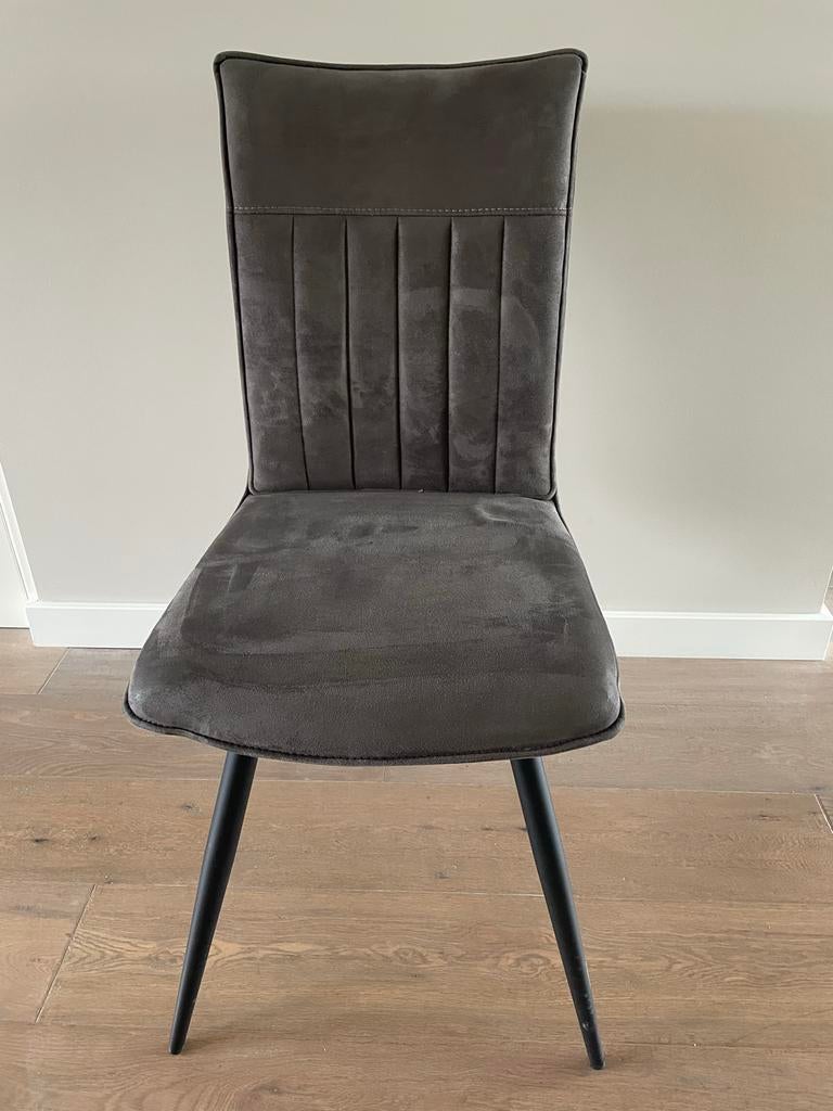 4 donkergrijze eetkamerstoelen, Ophalen, Gebruikt, Vier, Stof