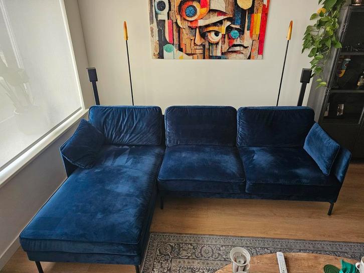 Blauwe Hoekbank 250x150 cm - Lichte Gebruikssporen, Huis en Inrichting, Banken | Bankstellen, Gebruikt, Hoekbank, Vierpersoons of meer