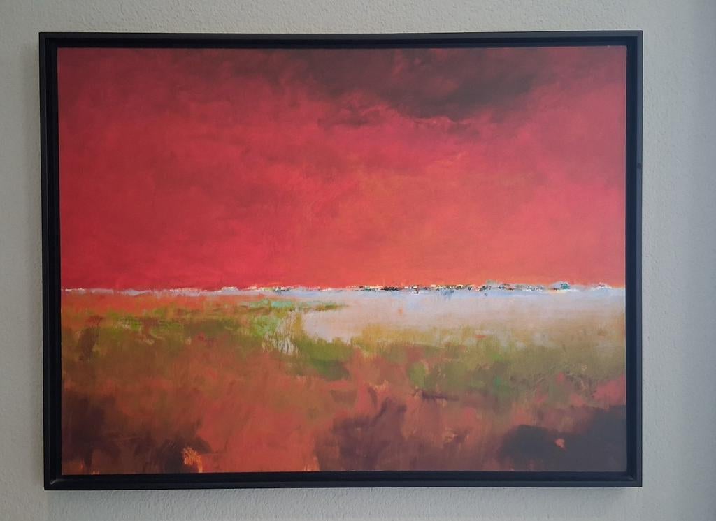 Schilderij/print met warm kleurenpalet in zwarte baklijst, Huis en Inrichting, Ophalen, Zo goed als nieuw, Print