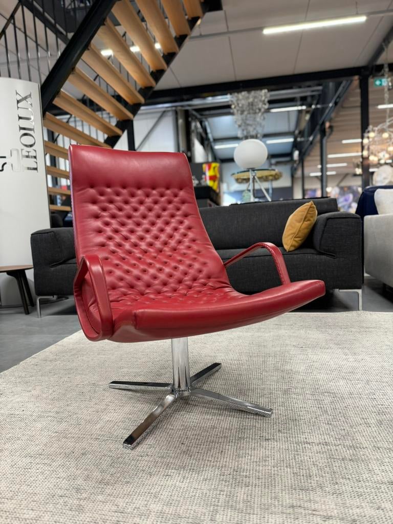 De Sede 51 Fauteuil rood leer Design draai stoel DS-51, FSM, De Sede, Minder dan 75 cm, Leer