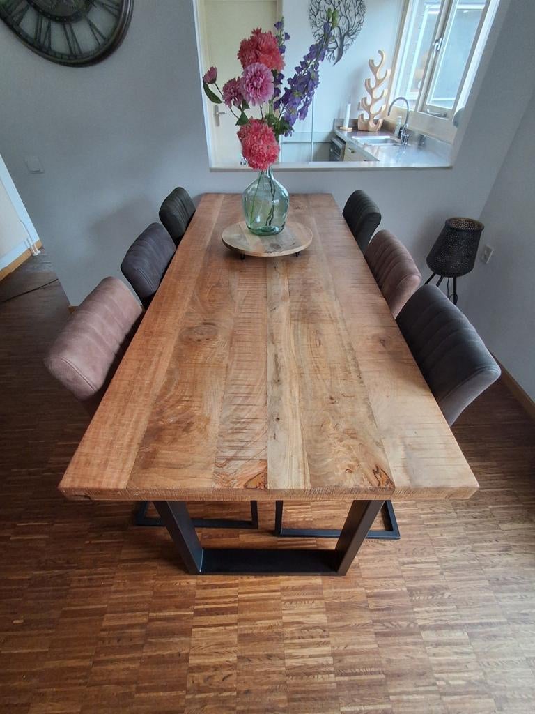 Mangohouten bartafel met 6 barstoelen, Huis en Inrichting, Tafels | Eettafels, Nieuw, 50 tot 100 cm, Vijf personen of meer, 150 tot 200 cm