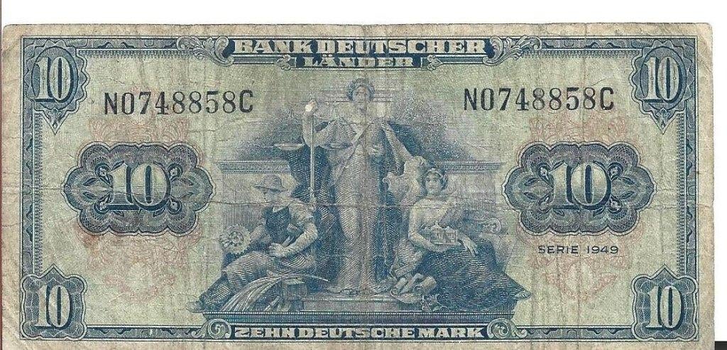 Duitsland – 10 Mark 1949 – Geallieerde bezetting (naoorlogs), Ophalen of Verzenden, Duitsland, Los biljet