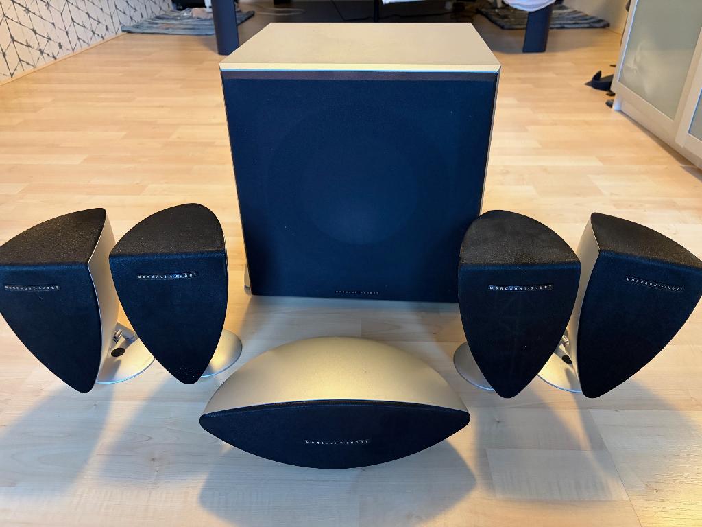 set speakers + subwoofer Mordaunt-Short Genie, Audio, Tv en Foto, Luidsprekers, Gebruikt, 60 tot 120 watt, Complete surroundset