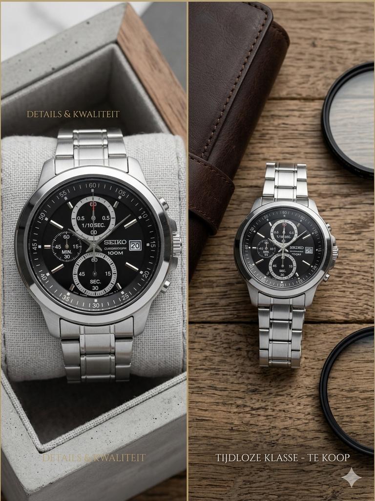 Prachtige Seiko Chronograaf (100M) - Topstaat, Ophalen, Staal, Polshorloge, Zo goed als nieuw