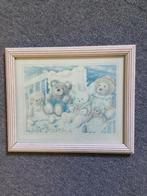 Leuk schilderijtje met beren - konijn - roze lijst er om -, Ophalen of Verzenden, Zo goed als nieuw, Wanddecoratie