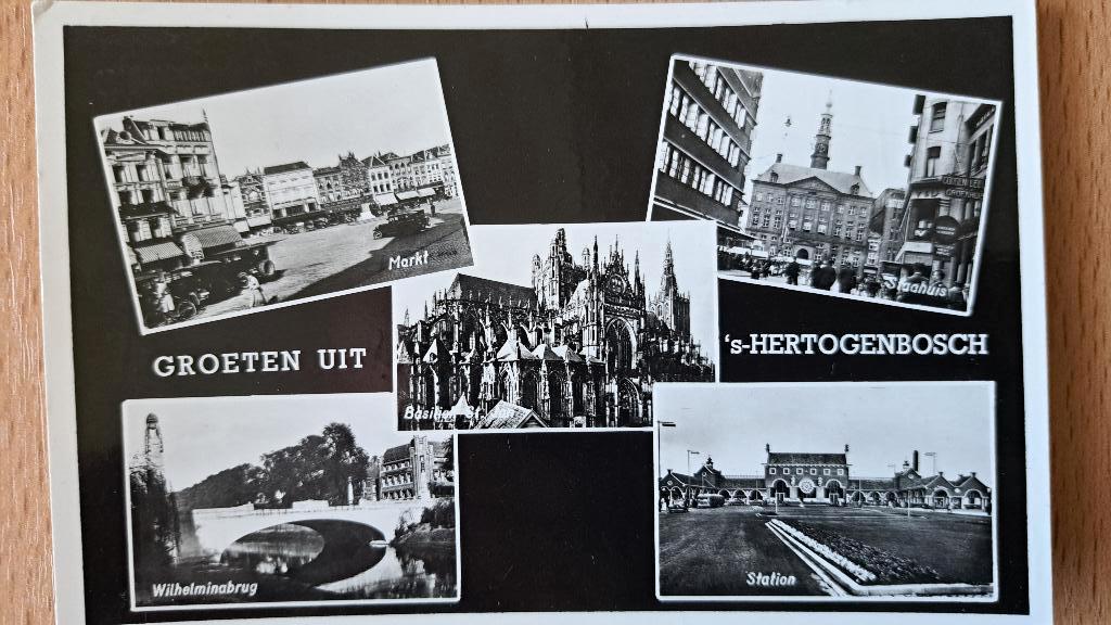 Ansichtkaart Den Bosch, groeten uit, gelopen 1957, Verzenden, 1940 tot 1960, Gelopen, Noord-Brabant