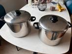 2 pannen 7 liter staal, Ophalen of Verzenden, Zo goed als nieuw, Rvs, Pannenset