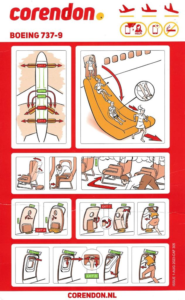 Safety Card - Corendon Boeing 737-9, Ophalen of Verzenden, Gebruikt, Kaart, Foto of Prent