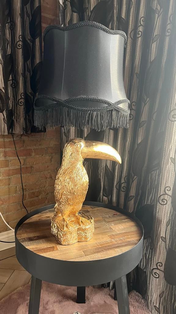 Gouden Toekan Tafellamp met Zwarte Kap, Ophalen of Verzenden, Zo goed als nieuw