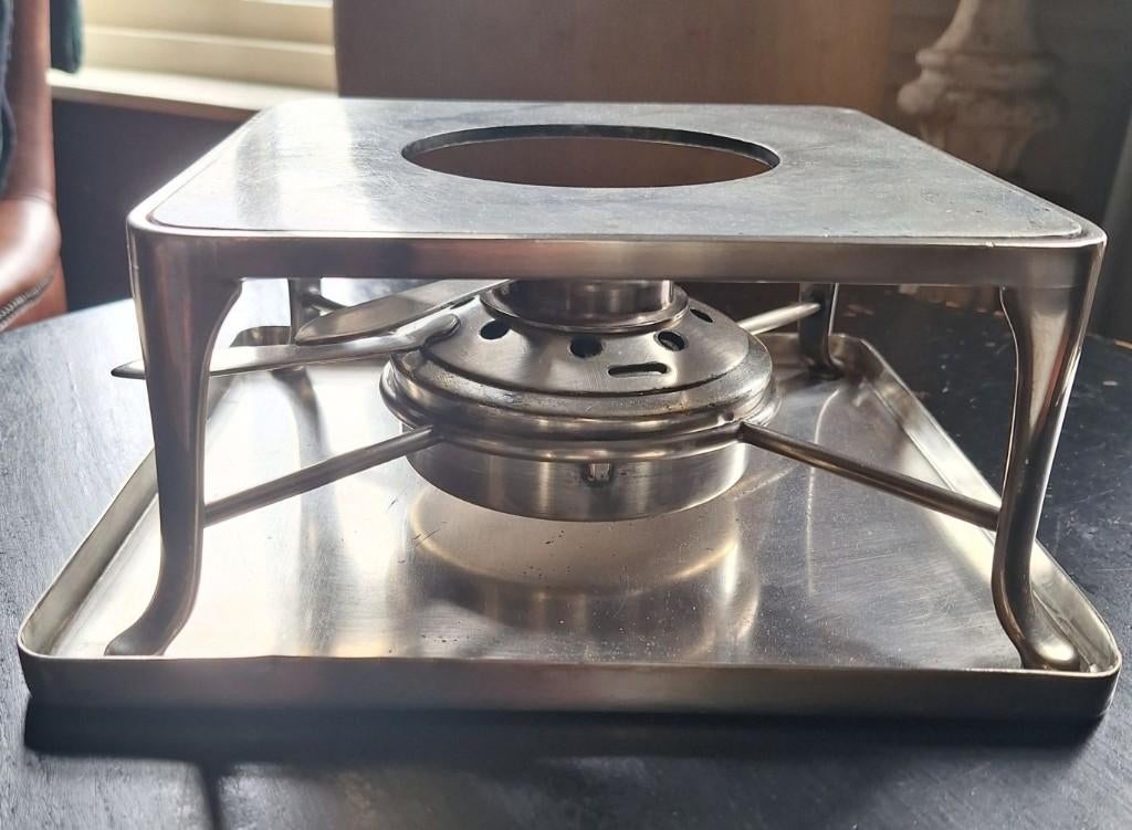 Zwaar verzilverde restaurant flambeer rechaud en onderplaat, Ophalen, Gebruikt