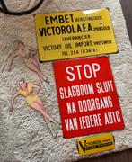 Emaille Reclameborden en Veedol Pin-ups, Verzamelen, Ophalen of Verzenden, Gebruikt, Reclamebord