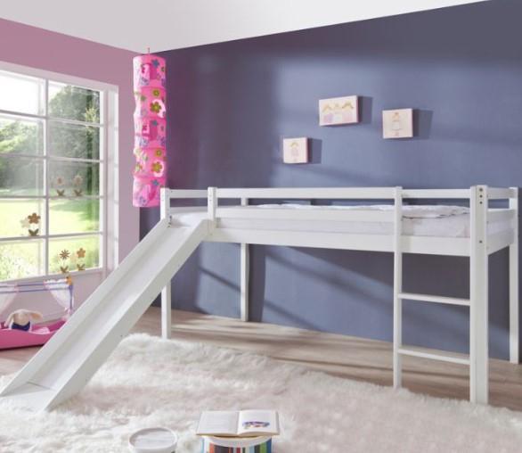 Pinokkio halfhoogslaper met glijbaan - 90x200 - Wit, Huis en Inrichting, Slaapkamer | Stapelbedden en Hoogslapers