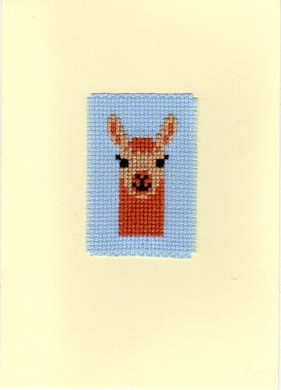 kaart met geborduurde lama (1238), Hobby en Vrije tijd, Kaarten | Zelfgemaakt, Nieuw, Dieren, Ophalen of Verzenden
