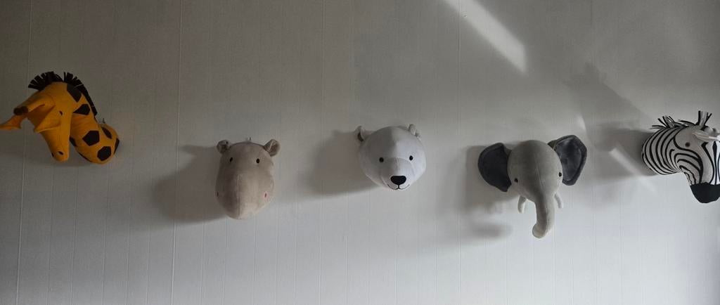 5 Dierenknuffels voor aan de Muur - Kinderkamer Decora, Gebruikt, Meerkleurig, Overige stijlen, Ophalen of Verzenden