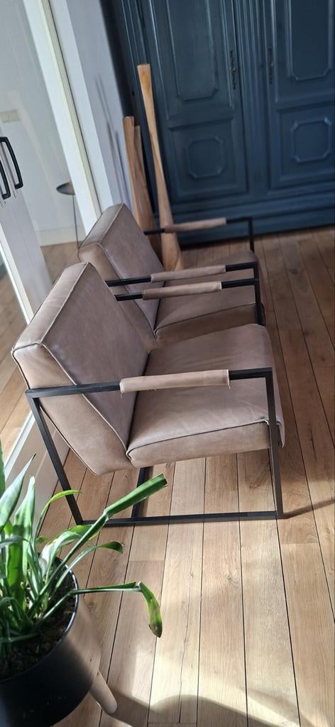 2 leren fauteuils, Huis en Inrichting, Ophalen, Gebruikt, 75 tot 100 cm, Modern industrieel