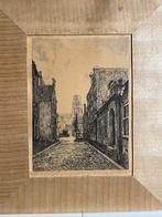 Rotterdam, Langetorenstraat - ets van Frans de Groen, Ets, Stadsgezicht, Gesigneerd, Ophalen of Verzenden