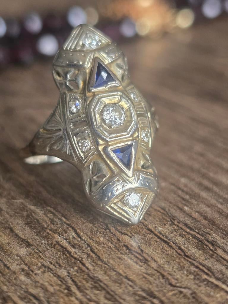 Vintage Art Deco ring – ca. 1925-1930, Sieraden, Tassen en Uiterlijk, Ringen, Gebruikt, Ophalen of Verzenden, Dame of Heer, Goud