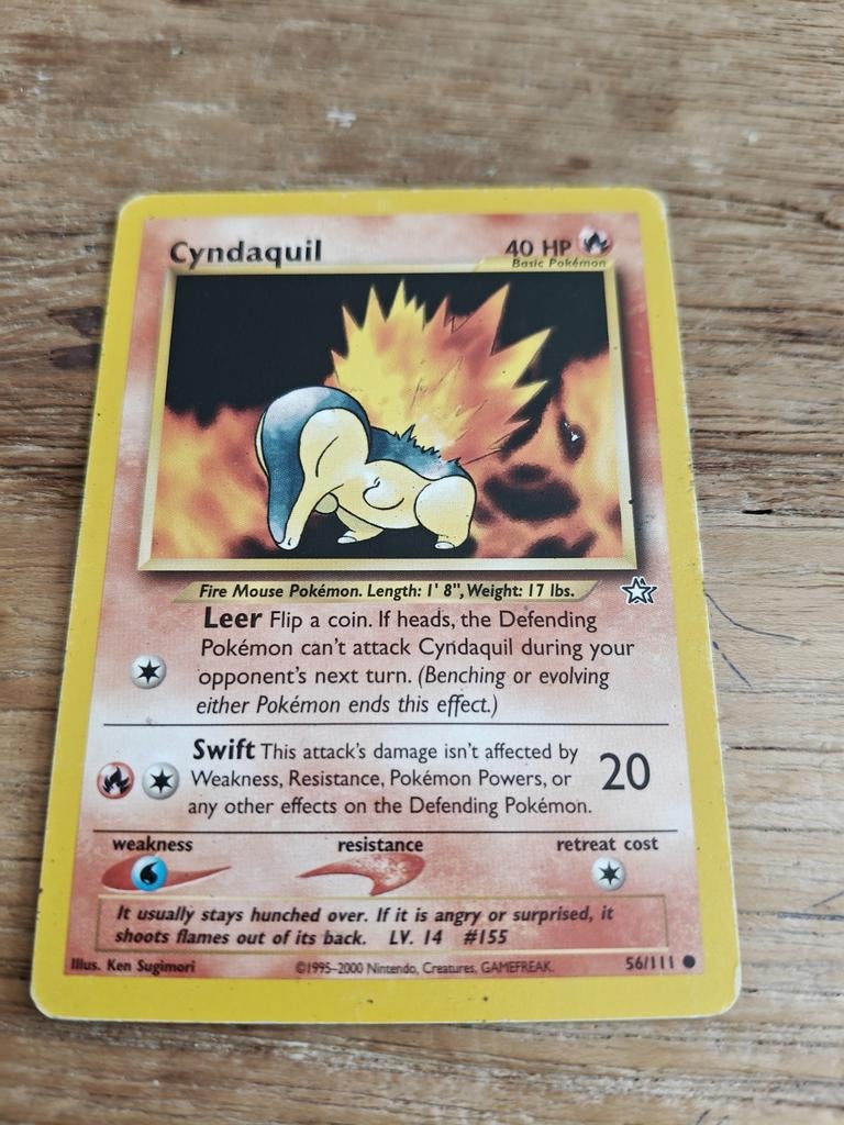 Cyndaquil 56/111 Pokémon Kaart - Neo Genesis, Ophalen of Verzenden, Gebruikt, Losse kaart