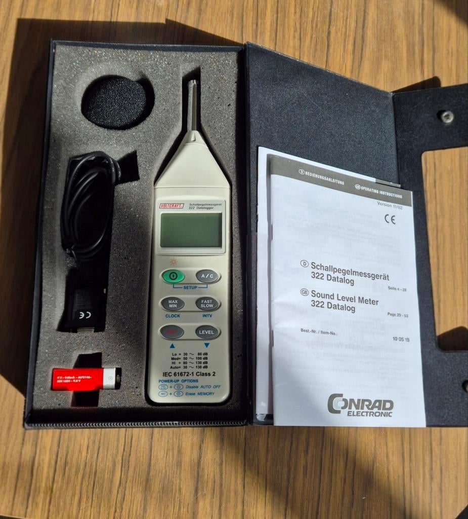 Decibel meter -  Voltcraft 322 data logger Sound Level Meter, Verzenden, Zo goed als nieuw, Audio