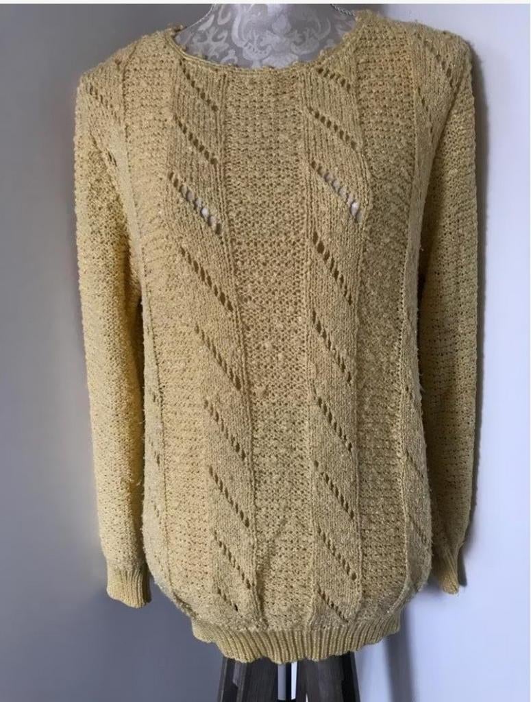 Handgebreide Gele Trui met Glimmertje, Kleding | Dames, Truien en Vesten, Ophalen of Verzenden, Zo goed als nieuw, Maat 38/40 (M)