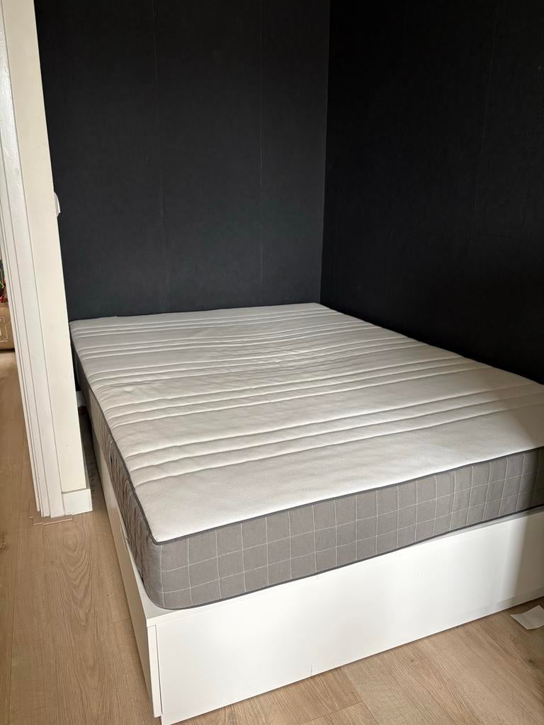 IKEA Nordli bed 140 cm met lades (z.g.a.n.) met matras, Wit, Tweepersoons, Zo goed als nieuw, 200 cm