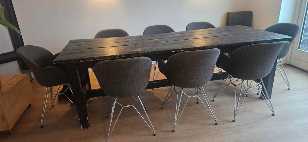 Grote zwarte rechthoekige eettafel - Stijlvol en Robuust, Gebruikt, 200 cm of meer, 50 tot 100 cm, Vijf personen of meer