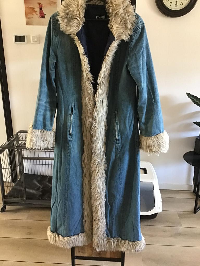 Mooie lange spijkerjas, Ophalen of Verzenden, Zo goed als nieuw, Maat 38/40 (M), Blauw