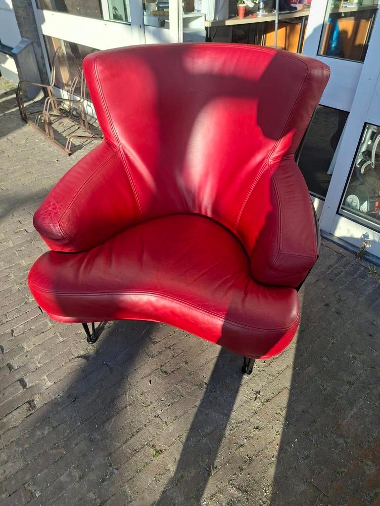 Harvink Fauteuil Rood Leer - Robuust Design, Huis en Inrichting, Fauteuils, Ophalen, Gebruikt, 75 tot 100 cm, 75 tot 100 cm