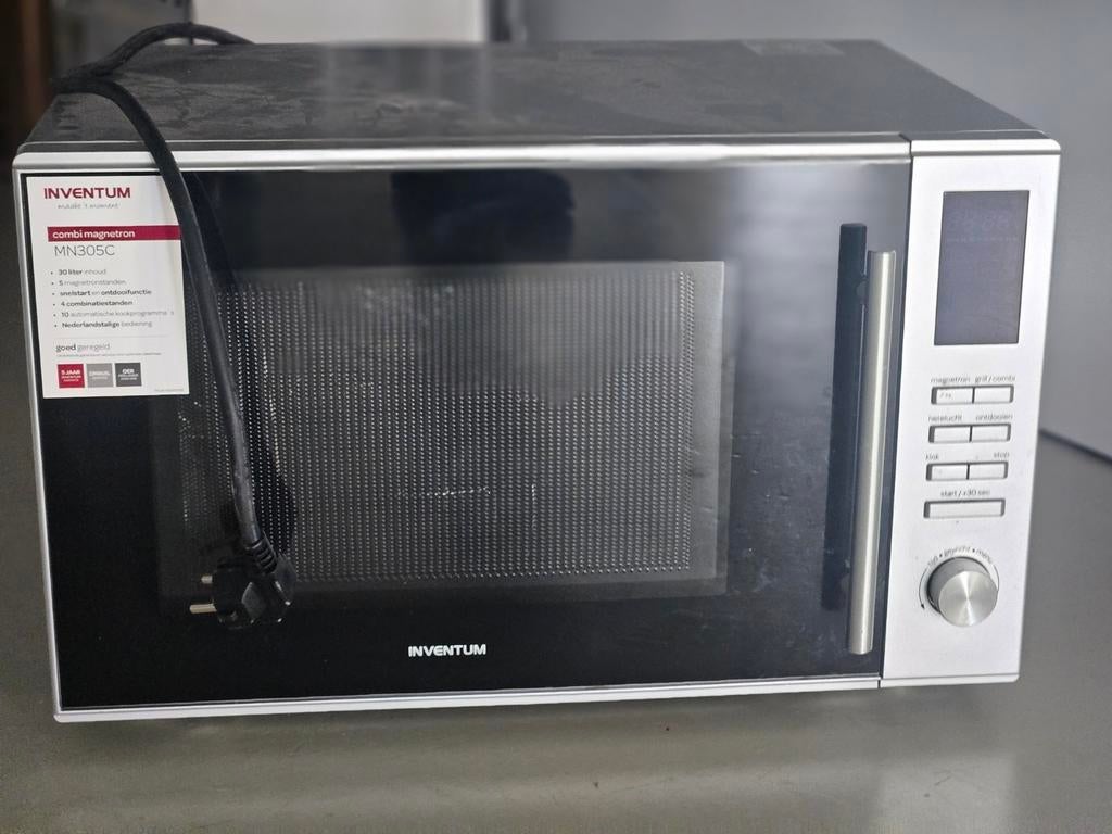 Inventum MN305C Combimagnetron - 30L, Zilver/Zwart, Ophalen, Combimagnetron, Hete lucht, Zo goed als nieuw