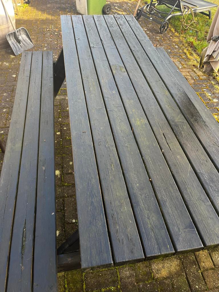 Houten picknicktafel 2.3 meter lang, Tuin en Terras, Picknicktafels, Ophalen, Gebruikt, Rechthoekig, Hout
