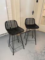 Rotan HK Living barkrukken zwart, Ophalen, Gebruikt, Met voetsteun, 60 tot 90 cm