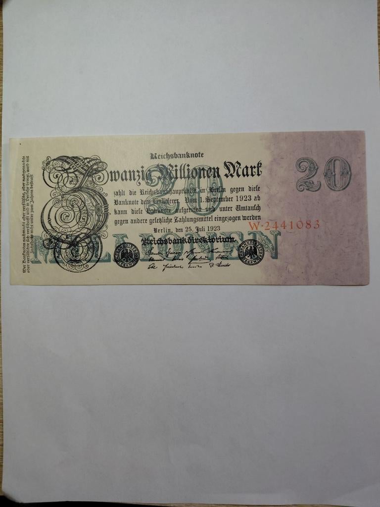 Duitse 20 miljoenen mark 1923, Postzegels en Munten, Bankbiljetten | Europa | Niet-Eurobiljetten, Ophalen of Verzenden, Duitsland