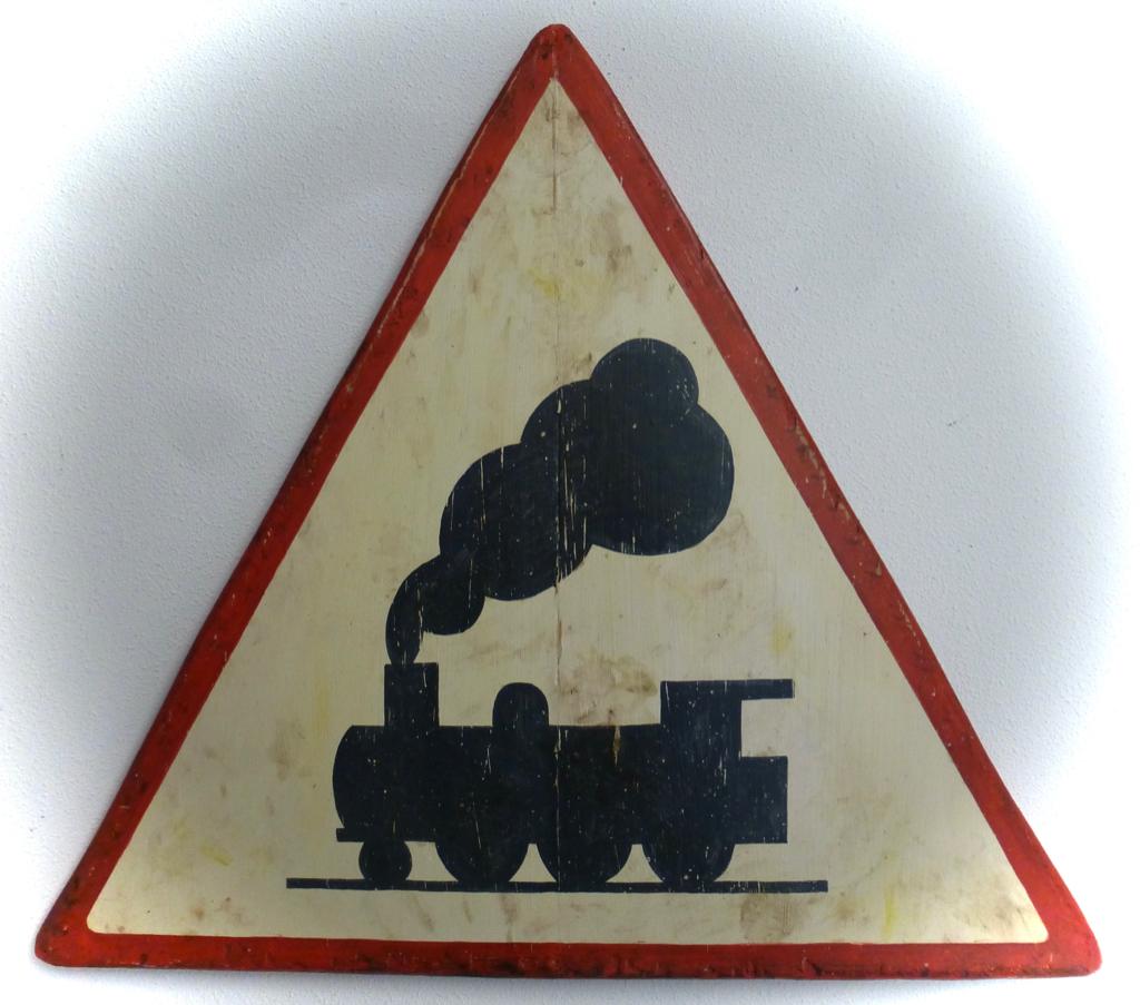 Handgeschilderd vintage bord / trein / spoorweg overgang, Trein, Overige typen, Zo goed als nieuw, DeKameraadschap
