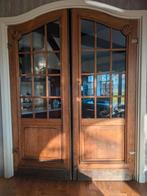 Antieke eiken Franse deuren met kozijn en glas koper beslag