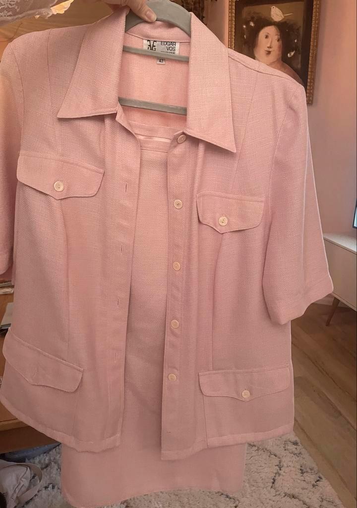 Vintage Edgar Vos mantelpak mt 42, Kleding | Dames, Gelegenheidskleding, Gedragen, Overige typen, Maat 42/44 (L), Roze, Ophalen of Verzenden