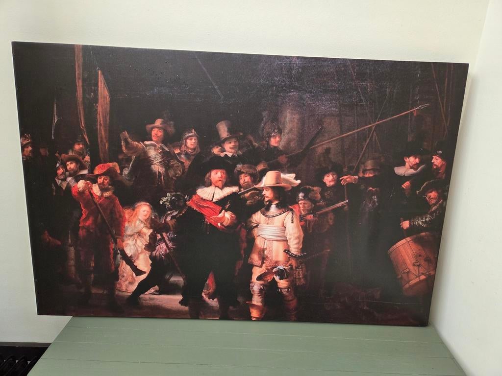 Canvas doek 'De Nachtwacht' - 115x75 cm, Huis en Inrichting, Woonaccessoires | Schilderijen, Tekeningen en Foto's, Ophalen, Gebruikt