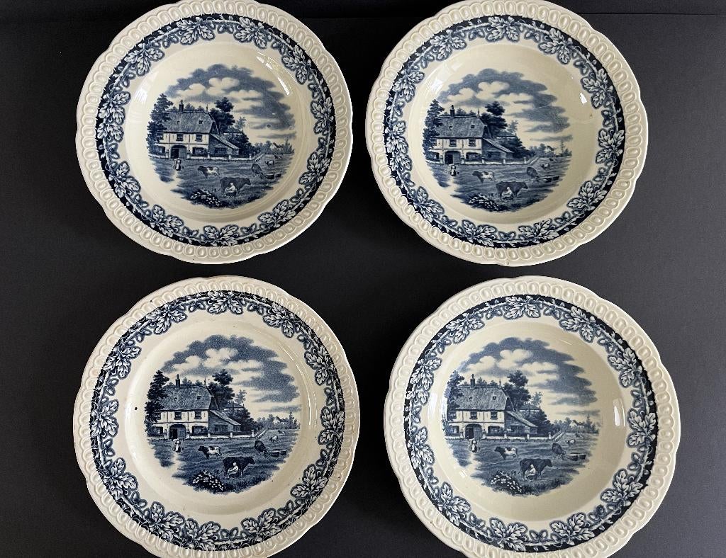 Set van 4 borden Boerenhoeve Société Céramique, Antiek en Kunst, Ophalen of Verzenden