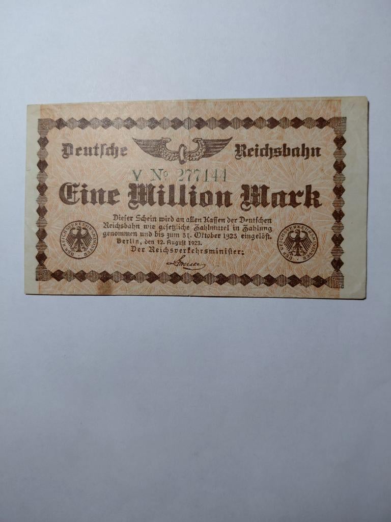 Duitse Reichsbahn 1 miljoen mark 1923, Postzegels en Munten, Bankbiljetten | Europa | Niet-Eurobiljetten, Ophalen of Verzenden
