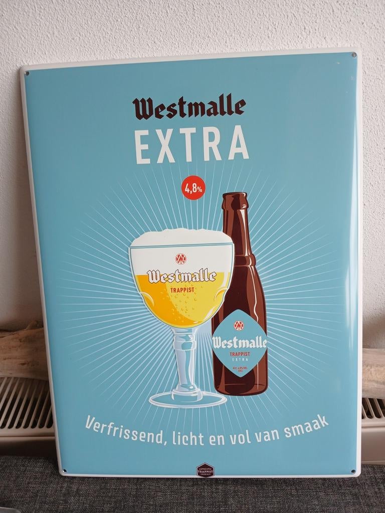 Zo goed als nieuw Westmalle extra bier reclame bordje, Verzamelen, Ophalen of Verzenden, Zo goed als nieuw, Reclamebord, Plaat of Schild