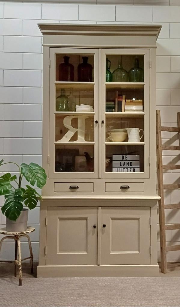XL Vintage/Antieke hoge schoolkast, Brocante buffetkast, Gebruikt, 100 tot 150 cm, 200 cm of meer, Ophalen of Verzenden