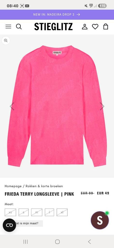 Stieglitz Frieda Terry Longsleeve - Nieuw (M), Maat 38/40 (M), Stieglitz, Ophalen of Verzenden, Zo goed als nieuw