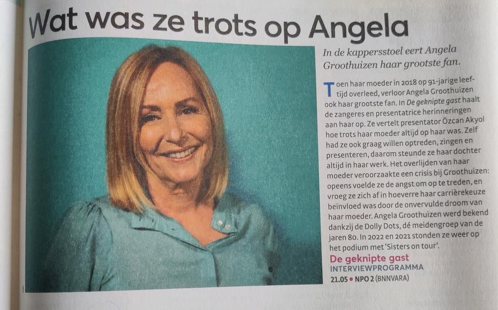 Angela Groothuizen - Dolly Dots - Artikel Knipsel uit 2023, Ophalen of Verzenden, 1980 tot heden, Nederland, Knipsel(s)