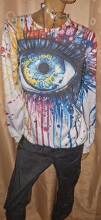 Witte trui met kleurrijke oogprint mr gugu &miss go maat L, Maat 52/54 (L), Overige kleuren, Nieuw, Ophalen of Verzenden