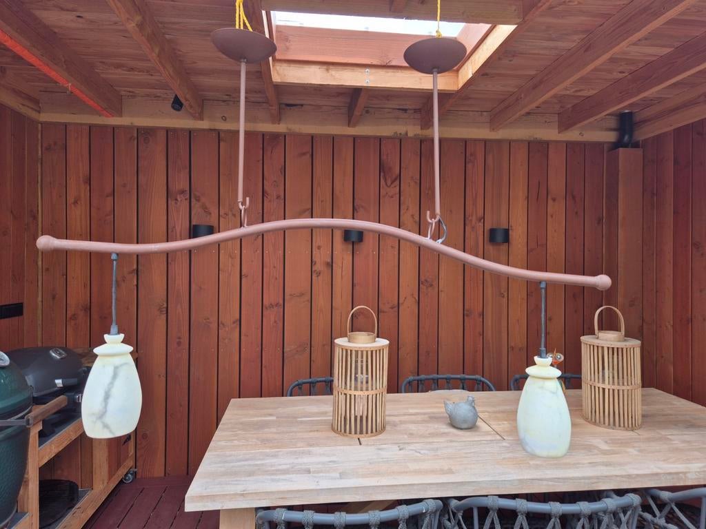 Albast hanglamp design 2 lichtpunten, Ophalen, Gebruikt, Overige materialen, 75 cm of meer