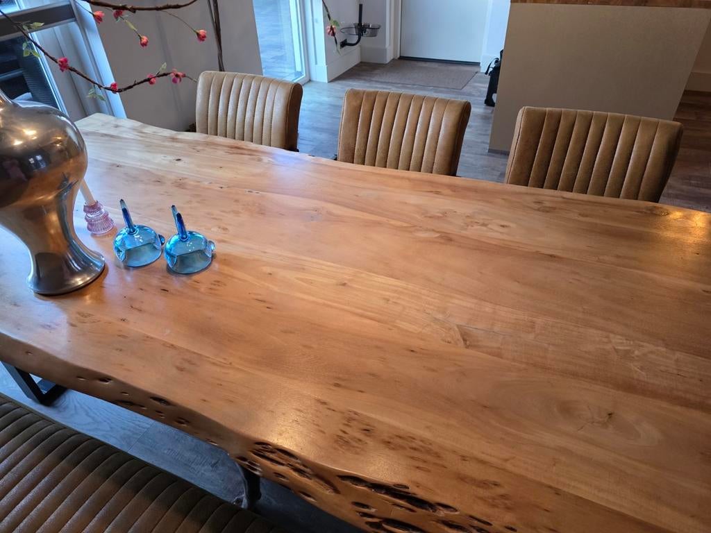 Boomstam eettafel van acaciahout 240x100, Huis en Inrichting, Tafels | Eettafels, Ophalen, Overige materialen, 200 cm of meer